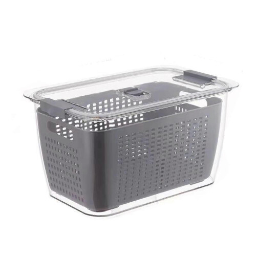 Fresh Food Storage Container with Drain Tray Adjustable Vents 4.5L Grey