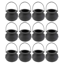 Halloween Witch Candy Buckets 12 Pcs Black Plastic Round Kettles for Party Decor