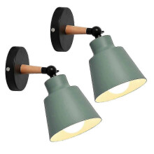 Retro Industrial Wall Light, E27 Metal Cage Ceiling Light, Adjustable Angle 182, Set of 2 Green