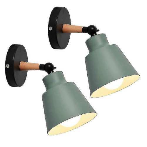 Retro Industrial Wall Light, E27 Metal Cage Ceiling Light, Adjustable Angle 182, Set of 2 Green