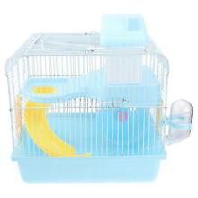 Cage à hamster à double étage avec toboggan, roue d'exercice et abreuvoir étanche