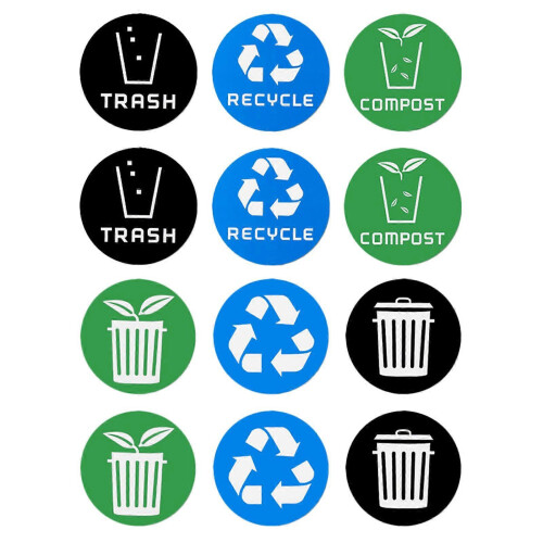 Garbage Classification Stickers 12Pcs 10x10cm PVC Assorted Color for Recycling Bins