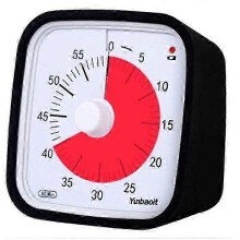 60 Minute Visual Timer for Classroom School Children, Black Analog Countdown Clock with Silent Operation