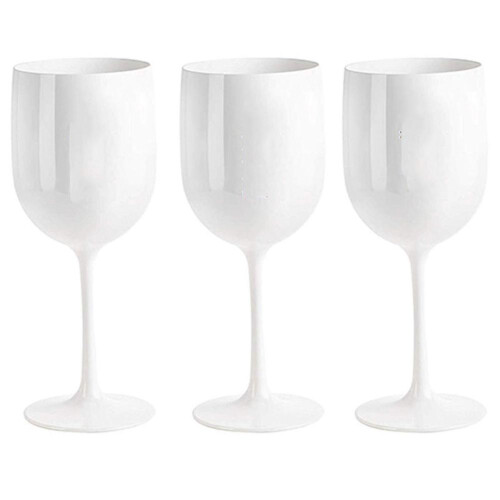 Shatterproof Plastic Wine Glasses 3-Pack, Reusable, Dishwasher Safe, White