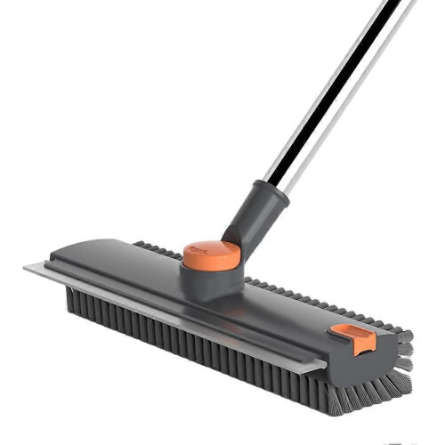 Floor Scrub Brush Squeegee Broom with Stiff Bristles and Extendable Handle for Tile Wall Deck Patio