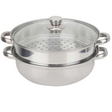 Stainless Steel 2-Layer Steamer Pot Set with Glass Lid for Cooking Vegetables Seafood