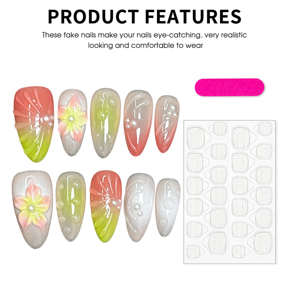 Dcph-Clothing (Xs) 10Pcs Flower Press-On Nails, Reusable & Long Lasting
