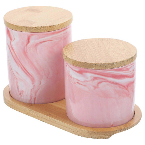 Ceramic Tea Storage Jar with Lid and Tray, 400ml & 300ml, Pink, Sealed Container