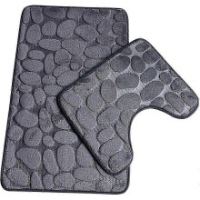Bath Mats Set, 2 Piece Non-Slip Polyester Flannel U-Shape Contour Toilet Pedestal Mats, Absorbent Gray Machine Washable