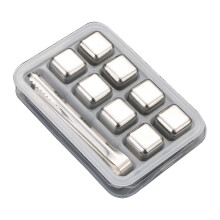 Stainless Steel Reusable Ice Cubes for Whiskey Cooling with Non-Slip Clip Set of 8