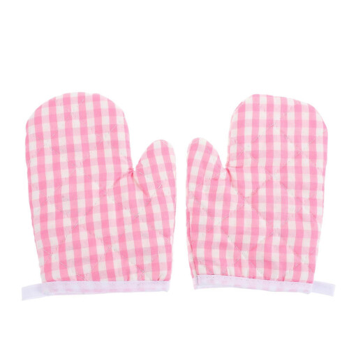 Oven Mitts Heat Resistant Non Slip 2Pcs Pink Plaid with Hanging Loop