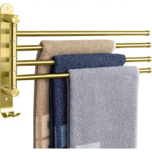 Swivel Towel Rack 4-Arm SUS304 Stainless Steel Wall Mounted Rustproof Brushed Gold