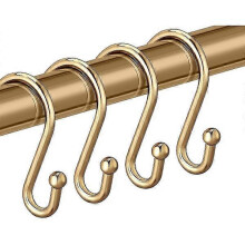Set mit 12 Duschvorhanghaken aus Messing, goldfarben, S-förmig, rostfreie Metallringe