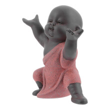 Statuetta in ceramica a forma di monaco, ornamento per acquario, casa e scrivania, colore rosso, 9x9 cm.