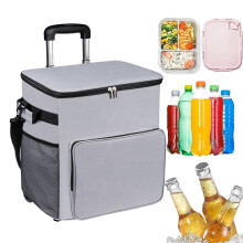 35L Rolling Cooler Bag with Wheels, Leakproof Insulated Trolley Cooler, Gray, for Beach Camping Travel Grocery Shopping