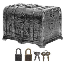 Silver Plastic Halloween Treasure Chest Lockable Storage Box for Jewelry Keepsakes