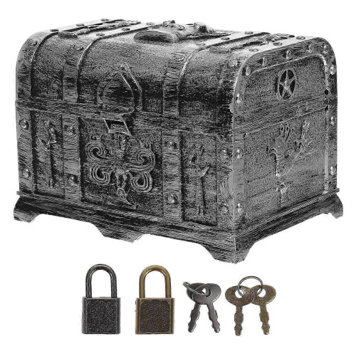 Silver Plastic Halloween Treasure Chest Lockable Storage Box for Jewelry Keepsakes