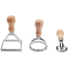 Ravioli-Stempel-Ausstecher mit Rollenrad-Set, Holzgriff für Nudelpresse mit geriffeltem Rand