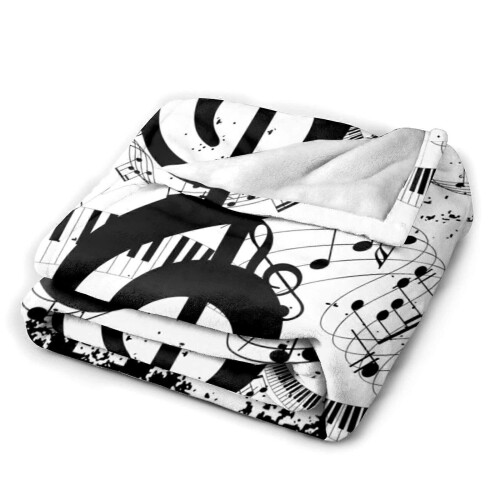 Flannel Wool Blanket with Abstract Music Notes and Piano Pattern 264x228cm All Season Polyester 1