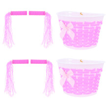 2Sets Kids Bike Basket En Handle Cover Roze Fietsdecoratie