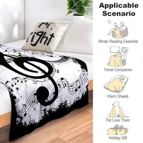 Flannel Wool Blanket with Abstract Music Notes and Piano Pattern 264x228cm All Season Polyester 2