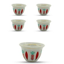 Juego de 4 tazas de café turco de porcelana, 44 ml (1.5 oz), color rojo, con elegante diseño geométrico.