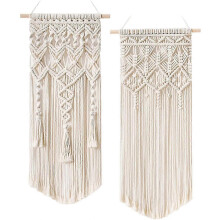 Tapiz de macramé para pared 2 piezas, algodón tejido boho, decoración simétrica hecha a mano con borlas para interiores