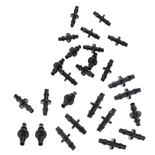 Barbed Connector Double Way 1/4" for 4mm 7mm Drip Irrigation Hose 100Pcs Black