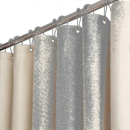 Extra langer Duschvorhang 180x210cm Beige-Creme, Leinenstruktur, Polyester, wasserabweisend