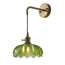 Vintage Green Glass Adjustable Wall Lamp with E27 Base for Bedroom Hallway