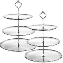 Tortenständer aus Edelstahl, 3-stöckig, Servierplatte/Cupcake-Turm, Präsentationshalter, Silber
