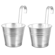 Hängender Blumenkübel aus Eisen, 2er-Set, silberfarbener Pflanzenhalter aus Metall für Garten, Balkon, Fenstergeländer und Innenbereich