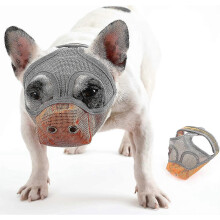 Kurzschnauzen-Maulkorb für Französische Bulldoggen, verstellbares atmungsaktives Netzgewebe, Beiß- und Kauschutz