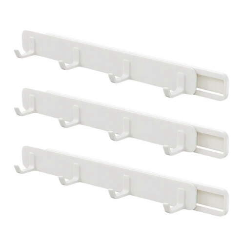 Sliding Coat Hook Rack, 3Pcs Retractable Pull Out Hooks with Adhesive for Closet Kitchen Bathroom