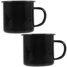 Retro Enamel Cup 2Pcs Black Enamel Drinking Cup Set with Handle for Home