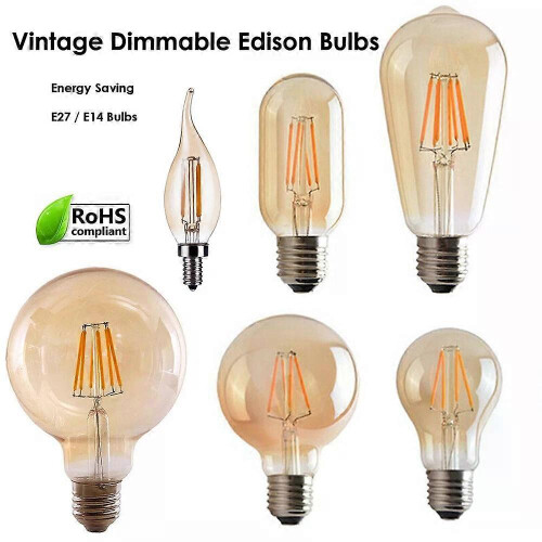 LED Vintage Edison Light Bulb E27 E14 B22 Dimmable Filament Amber Antique