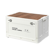 Foldable Storage Box with Wooden Lid for Garage Camping Organization Stackable Space Saving