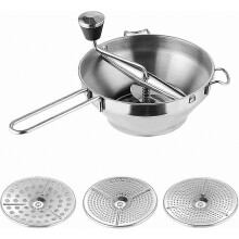 Molinillo de alimentos de acero inoxidable con 3 discos tamizadores, colador manual para verduras para hacer puré y moler.
