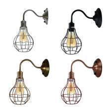Industrial Cage Wall Sconce Light, E27 Edison Hardwired, Satin Nickel Black Copper Brass