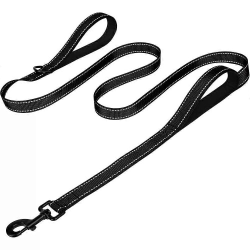 Heavy Duty Double Handle Dog Leash with Reflective Strips for Night Safety