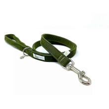 Olive Green Corduroy Padded Handle Dog Lead, D Ring for Waste Bag, Swivel Hook