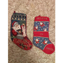 Vianočné ručne šité pančuchy s výšivkou, 2 ks, s motívom Santa Clausa, 45 x 19 cm