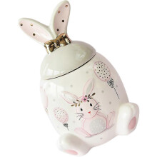 Barattolo in ceramica a forma di coniglietto con coperchio, 420 ml, per dispensa, colore bianco.