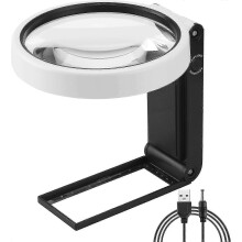 Lupa grande con luz y soporte, lente de 110 mm (4,35 pulgadas), aumento de 30x, 3 modos LED, ayuda de lectura plegable y portátil.