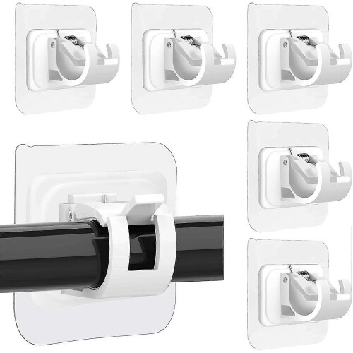 Self Adhesive Curtain Rod Bracket, No Drill Adjustable Holder for Curtain Pole, 6-Pack White