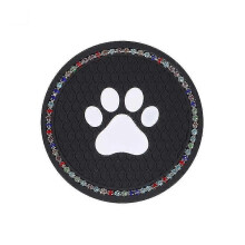 Posavasos para coche, alfombrilla antideslizante de silicona con diamantes de imitación, diseño huella de perro 7 cm