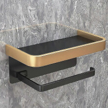 Toilet Paper Holder Wall Mounted with Shelf, Space Aluminum, No Hole Installation, Adjustable Storage for Bathroom Kitchen