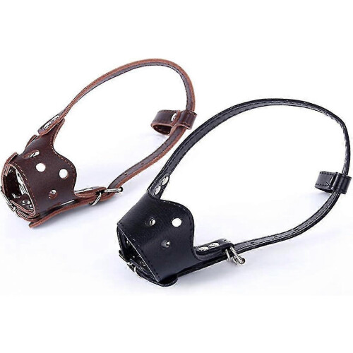 Adjustable Leather Dog Muzzle with Breathable Air Holes for Small Medium Large Dogs