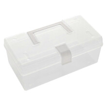 Caja de almacenamiento de plástico con asa, contenedor transparente de gran capacidad para aperitivos, juguetes y artículos de papelería.