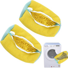 Shoe Washing Bag Reusable Zippered Plush Laundry Bag 16.5 x 7 Inch Yellow 2 Pack